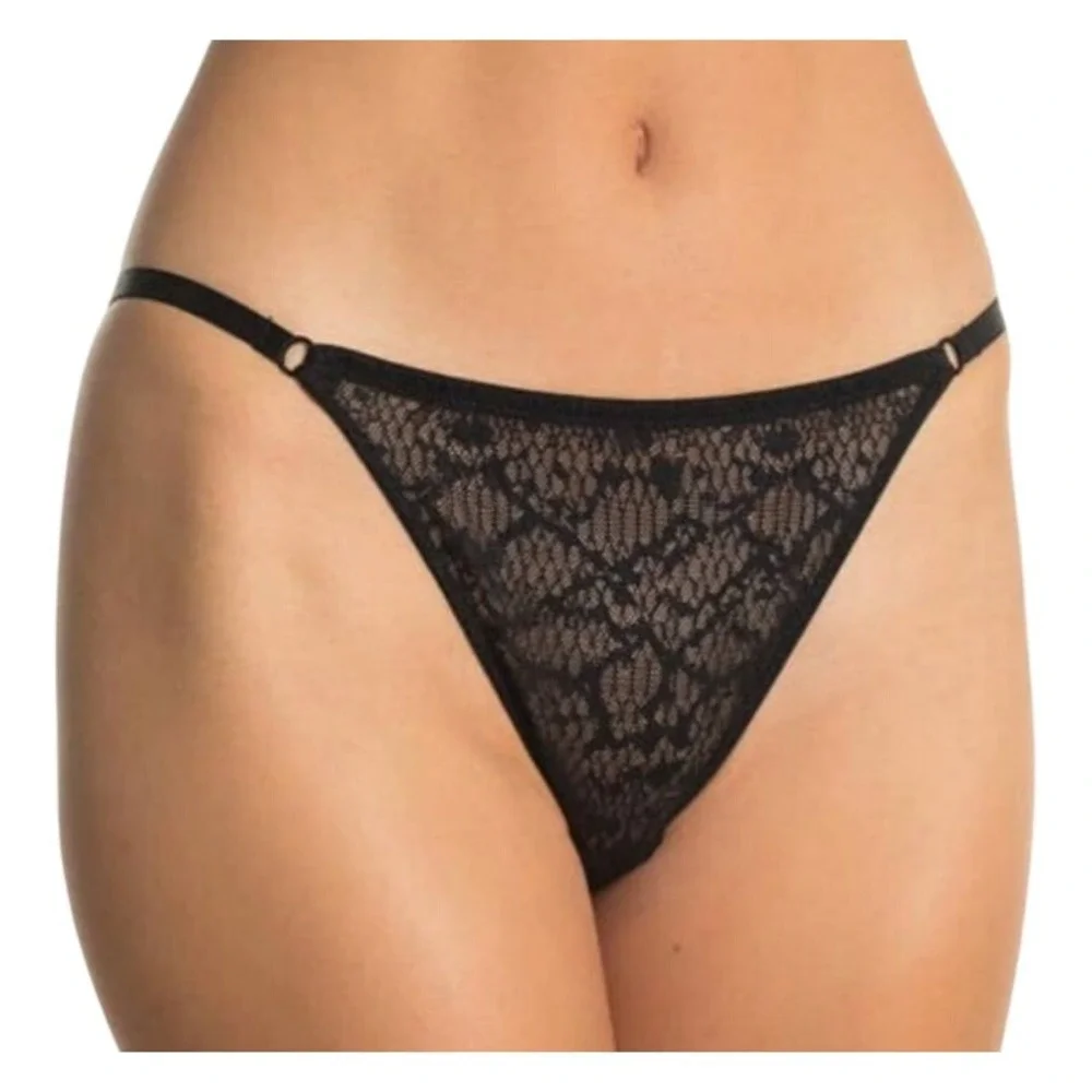 Free People Women Black Lace Thong Floral Sheer Low Rise Underwear OB1115731 S